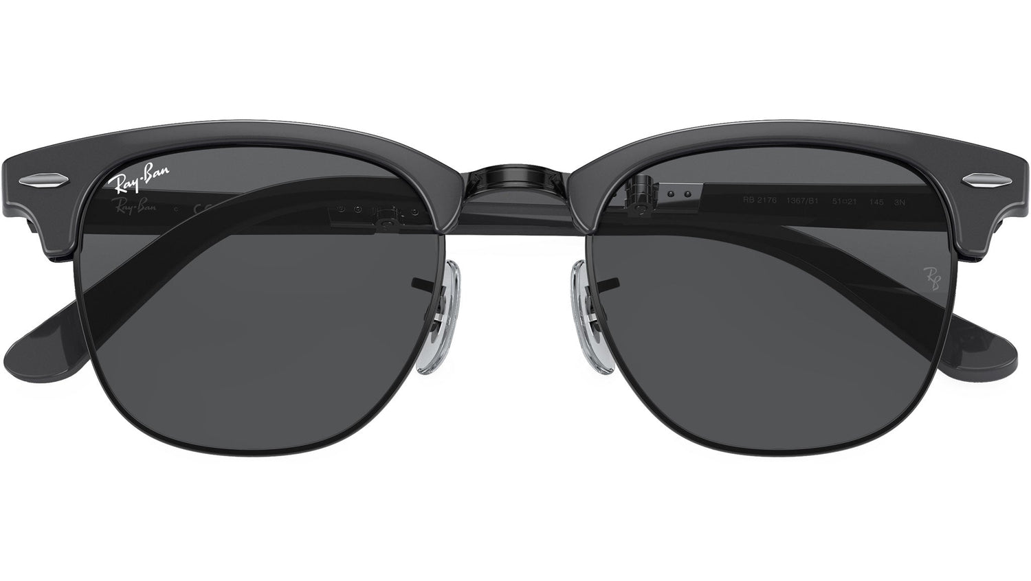 Clubmaster Folding RB2176 1367B1 grey on black
